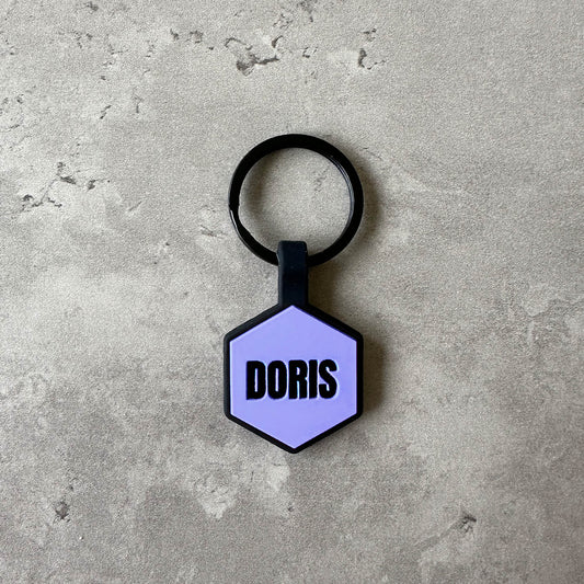 Purple name tag for dog - Font Anton