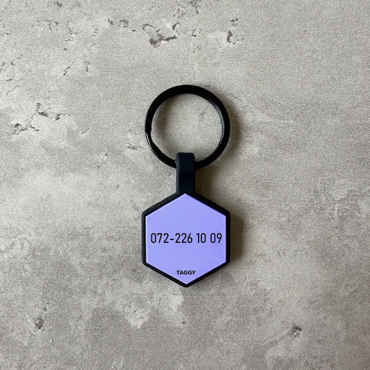 Purple name tag for dog - Font Anton
