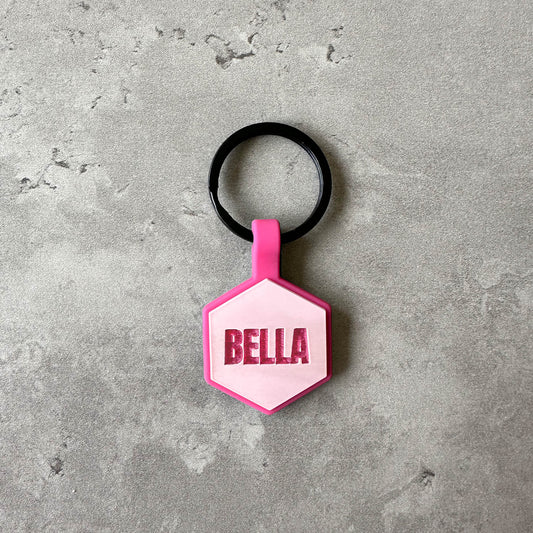 Light pink name tag for dog - Font Anton
