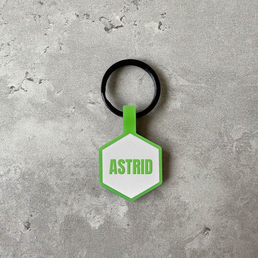 Light blue name tag for dog - Font Anton