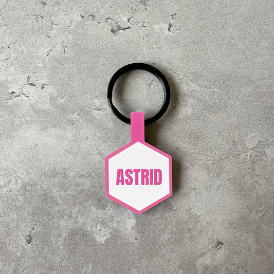 Light blue name tag for dog - Font Anton