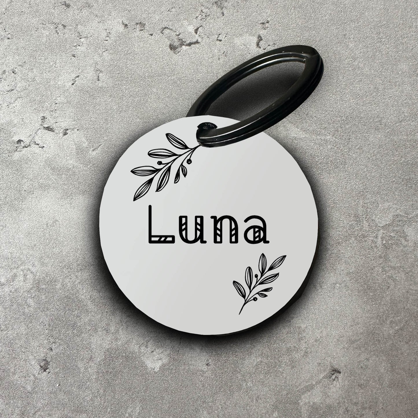 Namnbricka i akryl till hund - Motiv med blommor #5