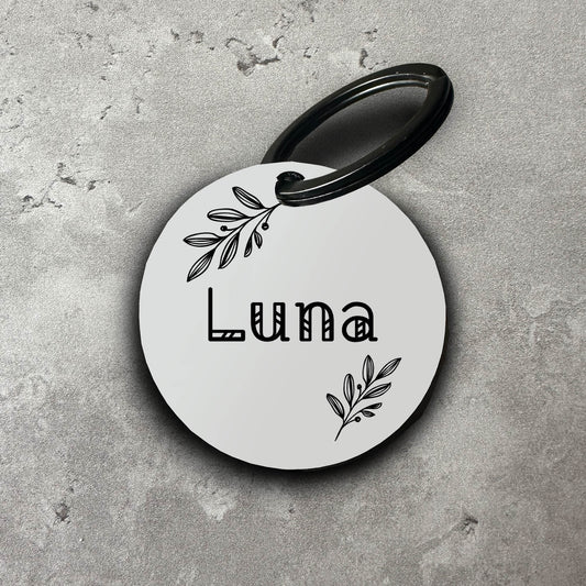 Namnbricka i akryl till hund - Motiv med blommor #5